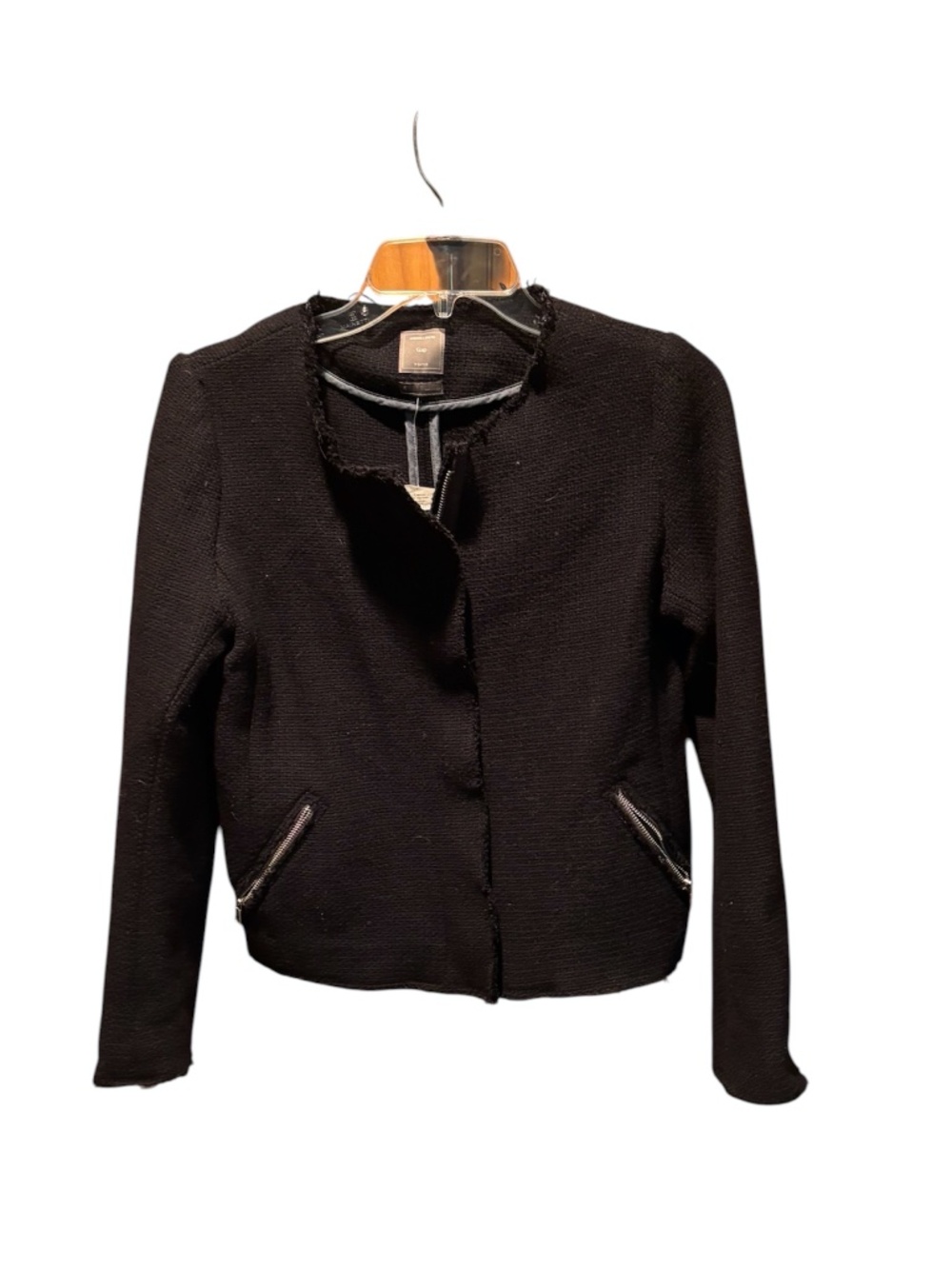 Gap Collarless Tweed Jacket with Raw Edge Navy Size 4 NWT